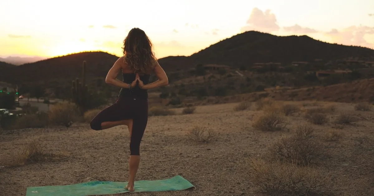 Traveler doing yoga