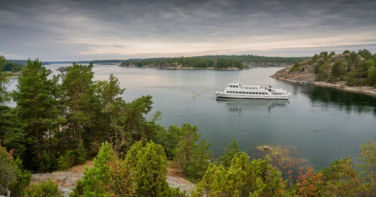 Stockholms archipelago with a cruise ship