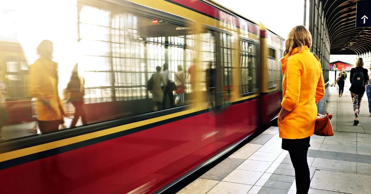 Woman traveling by train