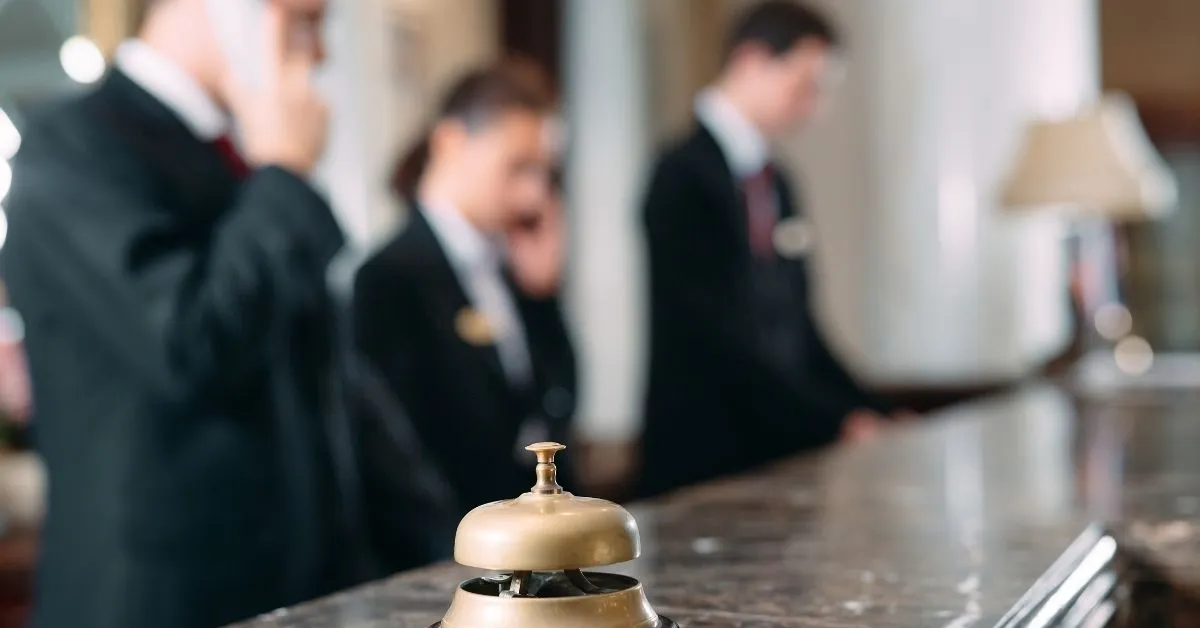 busy hotel reception