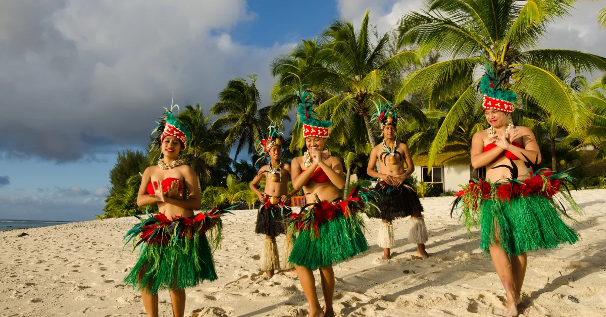 group of Polynesian Dancers on the beach