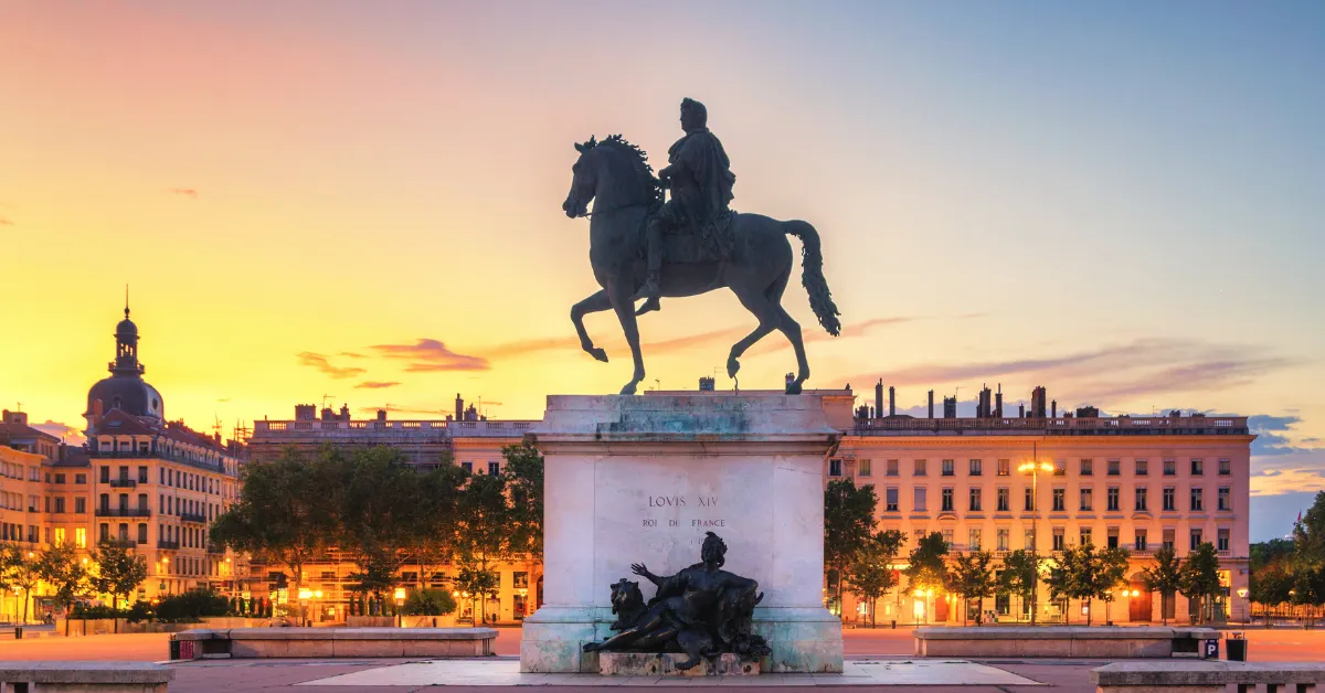 lyon france horse statue at sunset