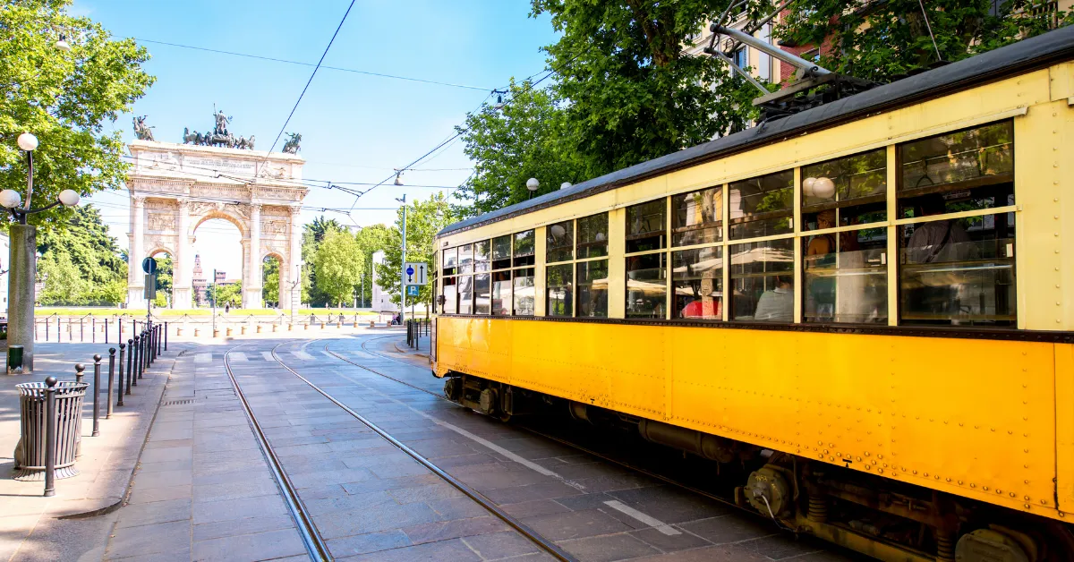yellow tram in milan
