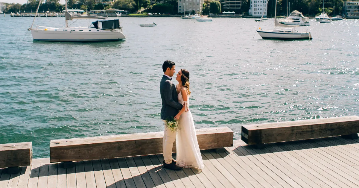 couple eloping in san diego on dock