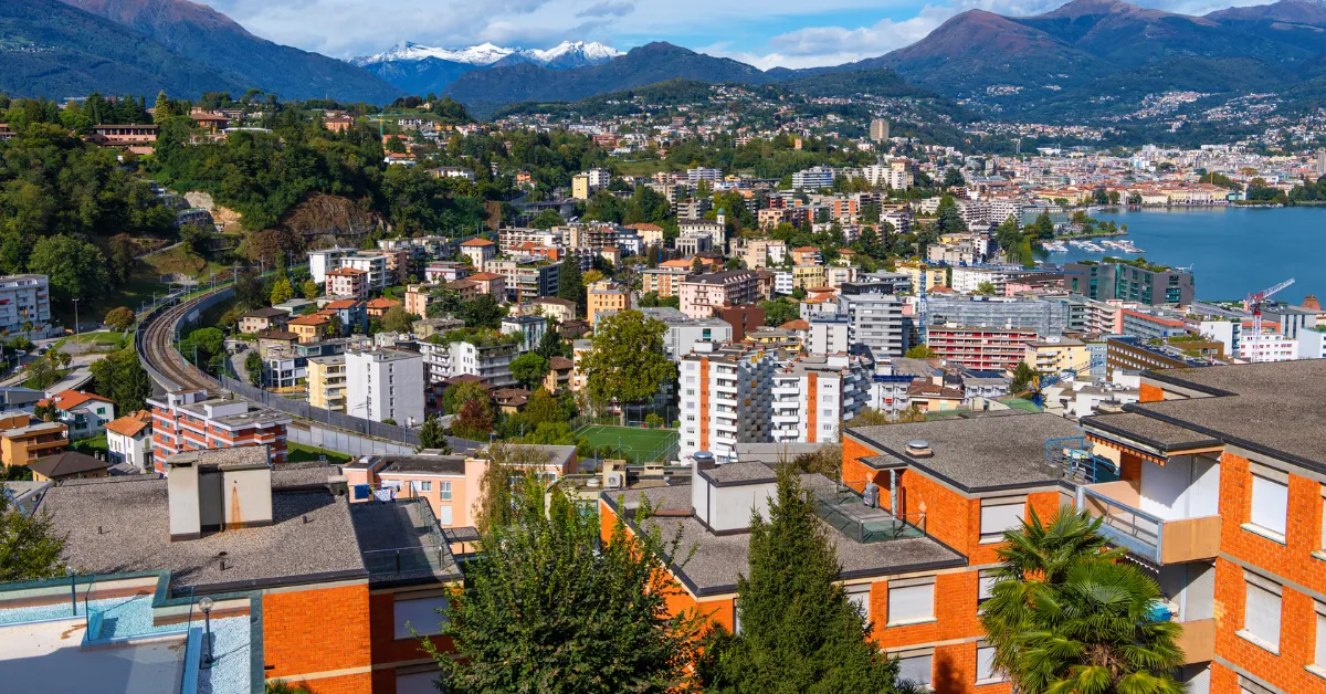 Lugano neighborhood aerial view