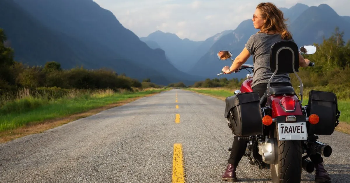 Woman on a motorbike with crystal jewelry