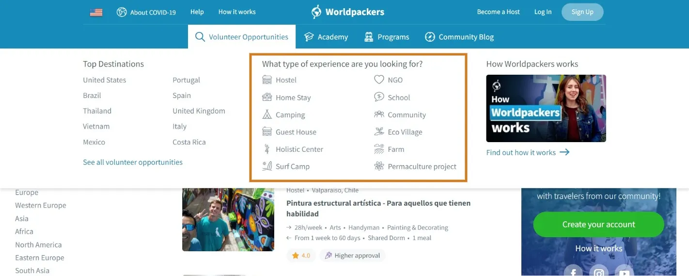 worldpackers project types