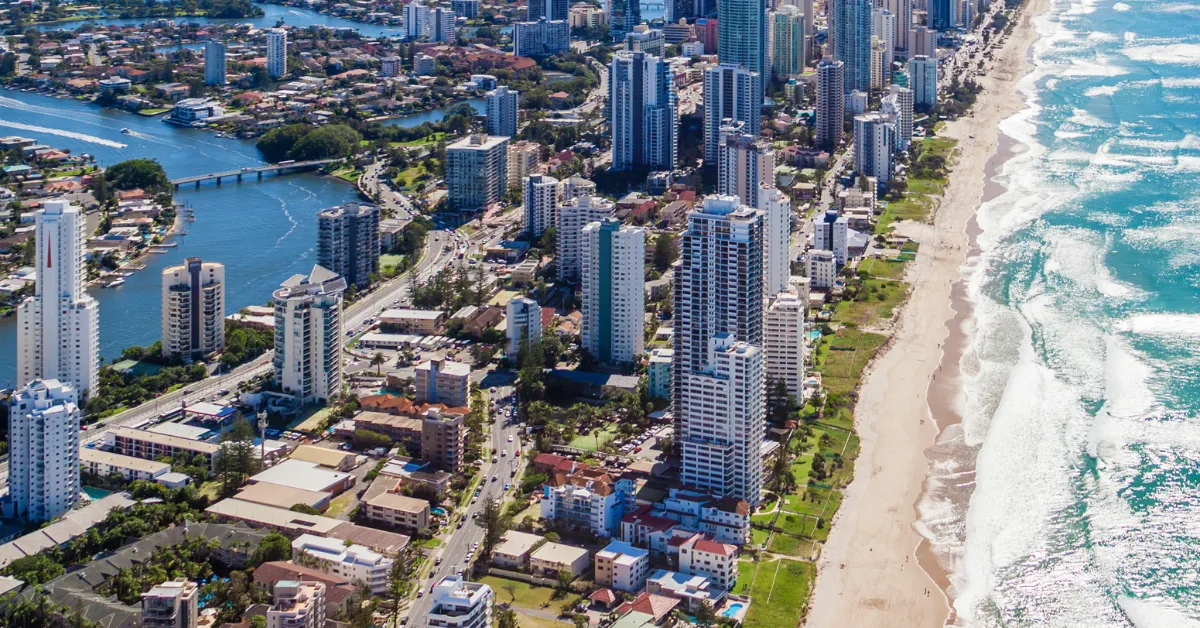 Gold Coast city meets water from above