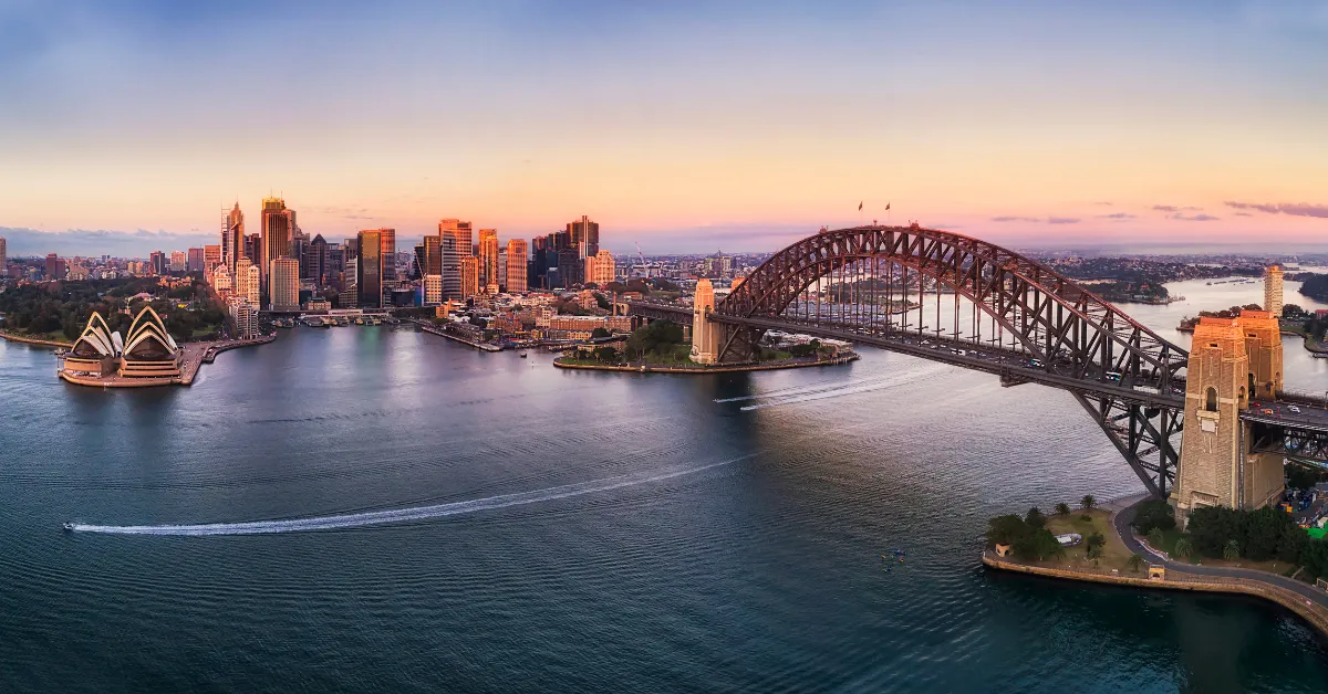 Sydney at dusk aerial view