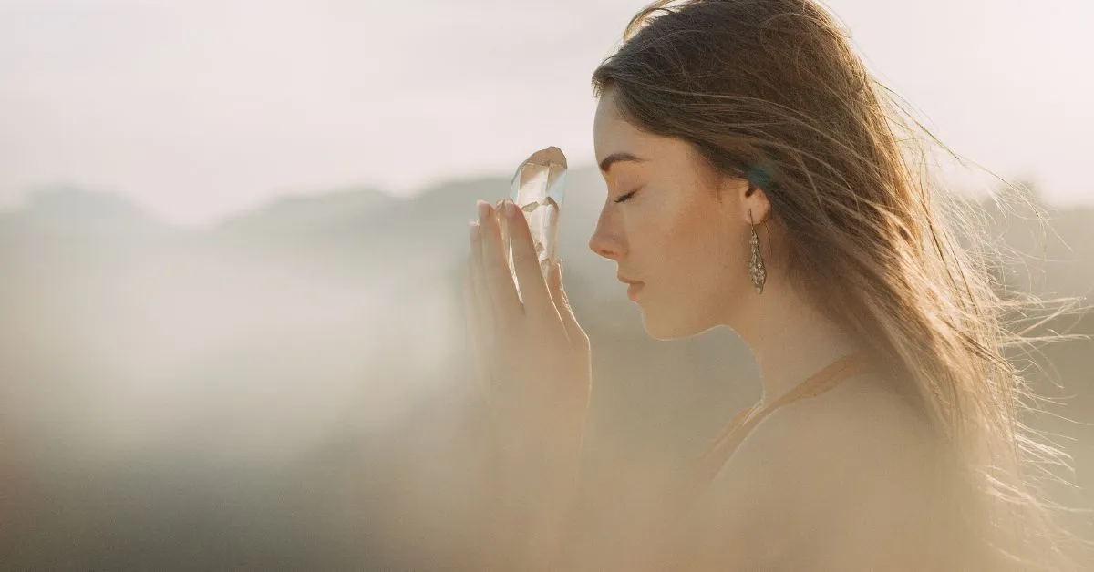 Woman traveling with crystals