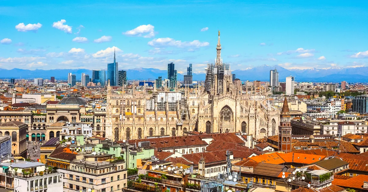 skyline of milan and duomo di milano catherdral