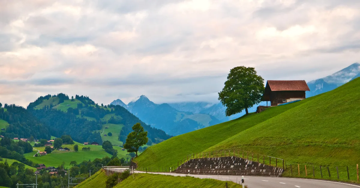 Erlenbach im simmental in bern with mountain landscape