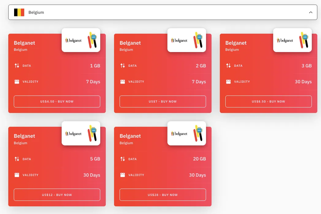 Belgium Airalo eSIM plans