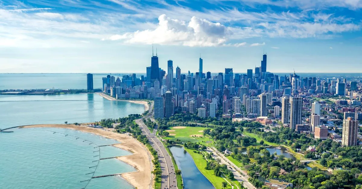 Chicago skyline from coast