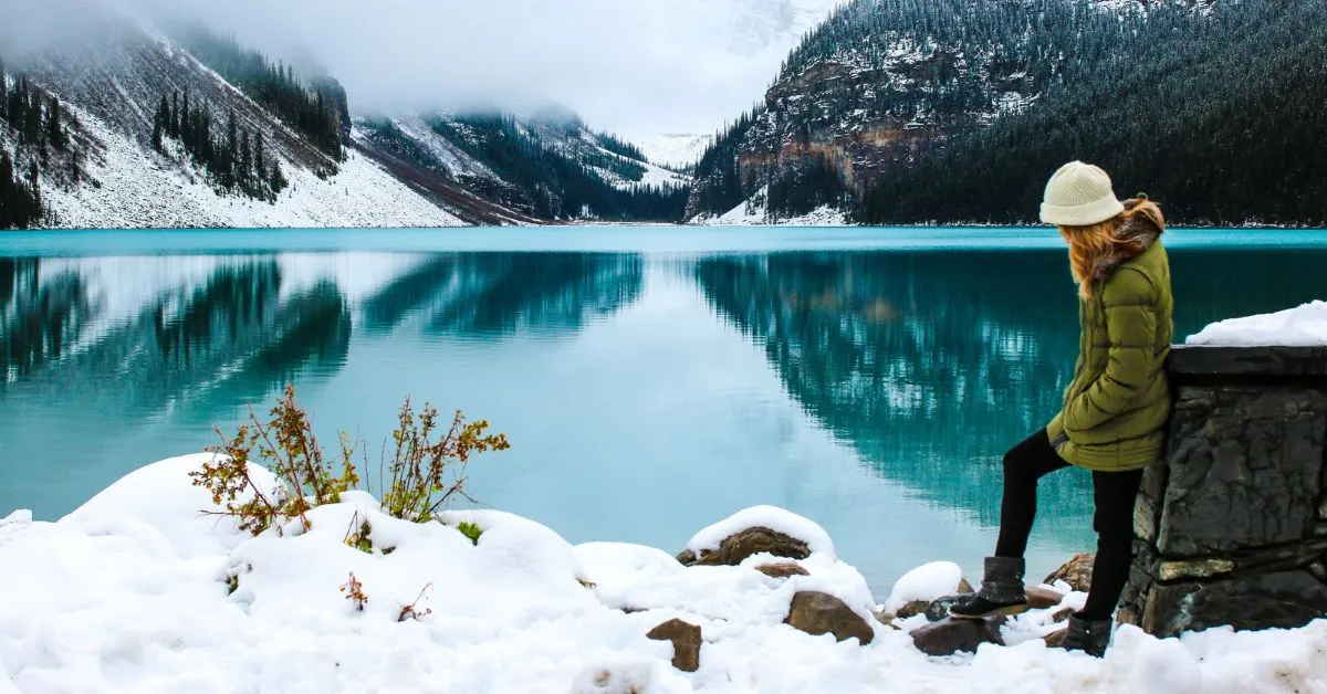 Traveler in Canada in winter