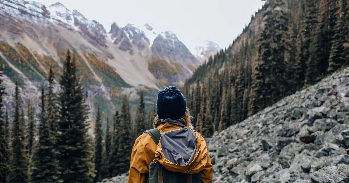 Woman hiking in Winter