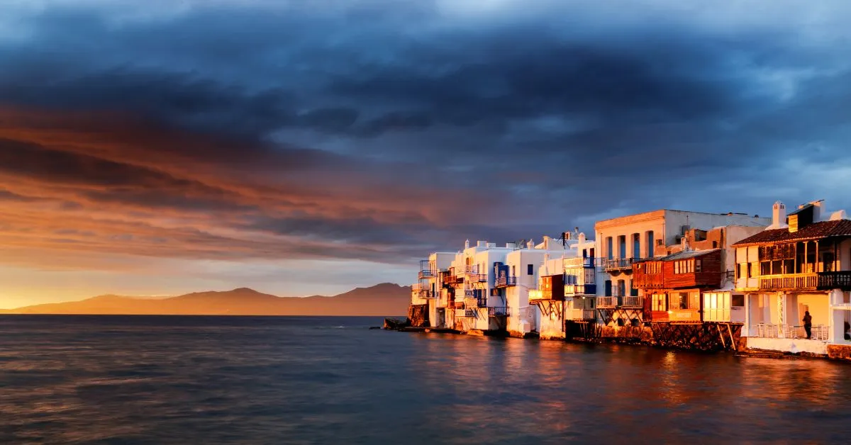 sunset on mykonos coast