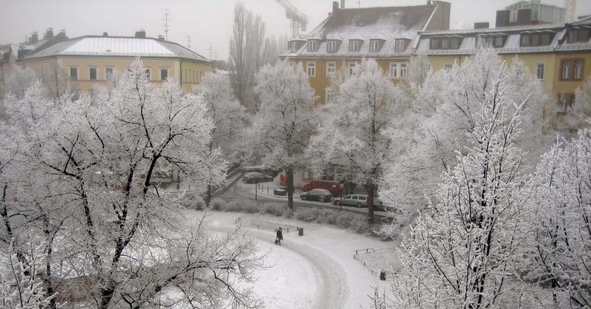 winter in Munich square fresh snowfall