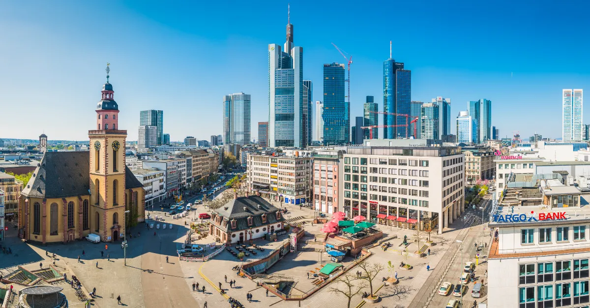 Frankfurt hauptwache zeil plaza aerial view