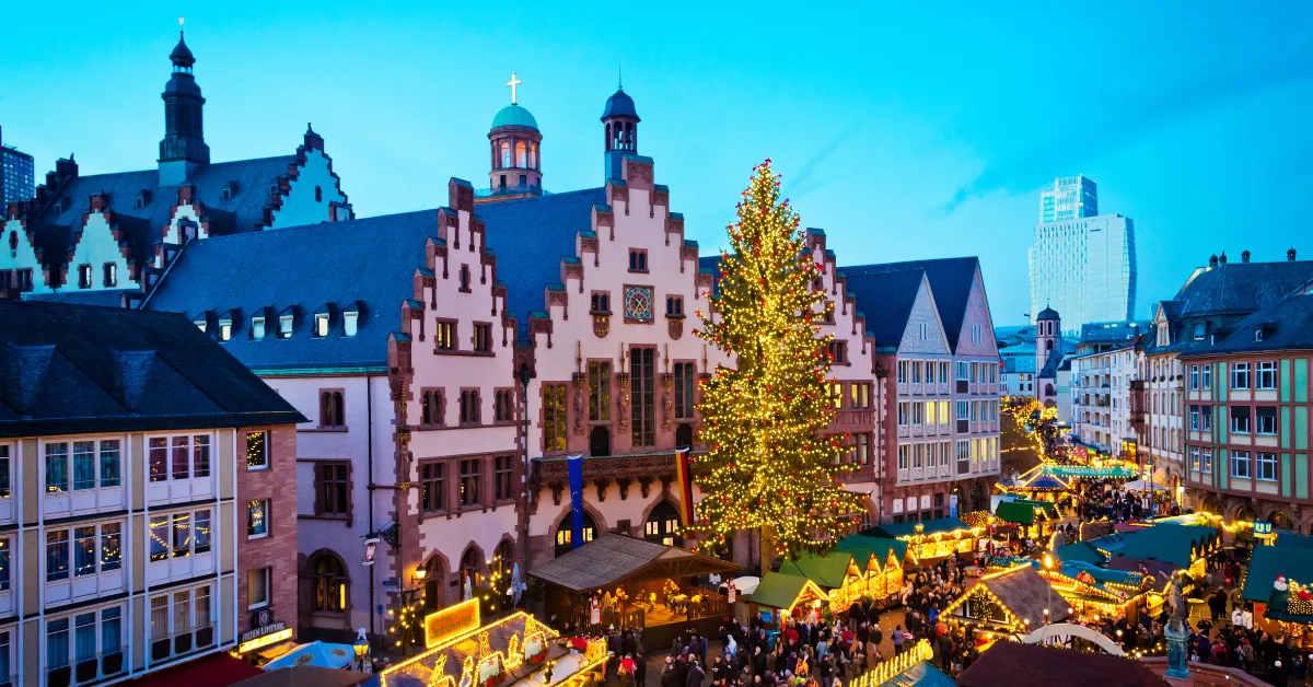 aerial view of christmas market in frankfurt