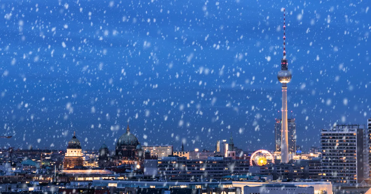 panoramic of berlin during snowfall