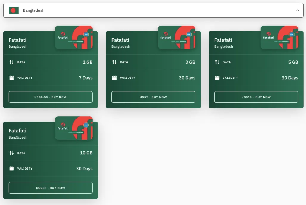 Bangladesh Airalo eSIM plans