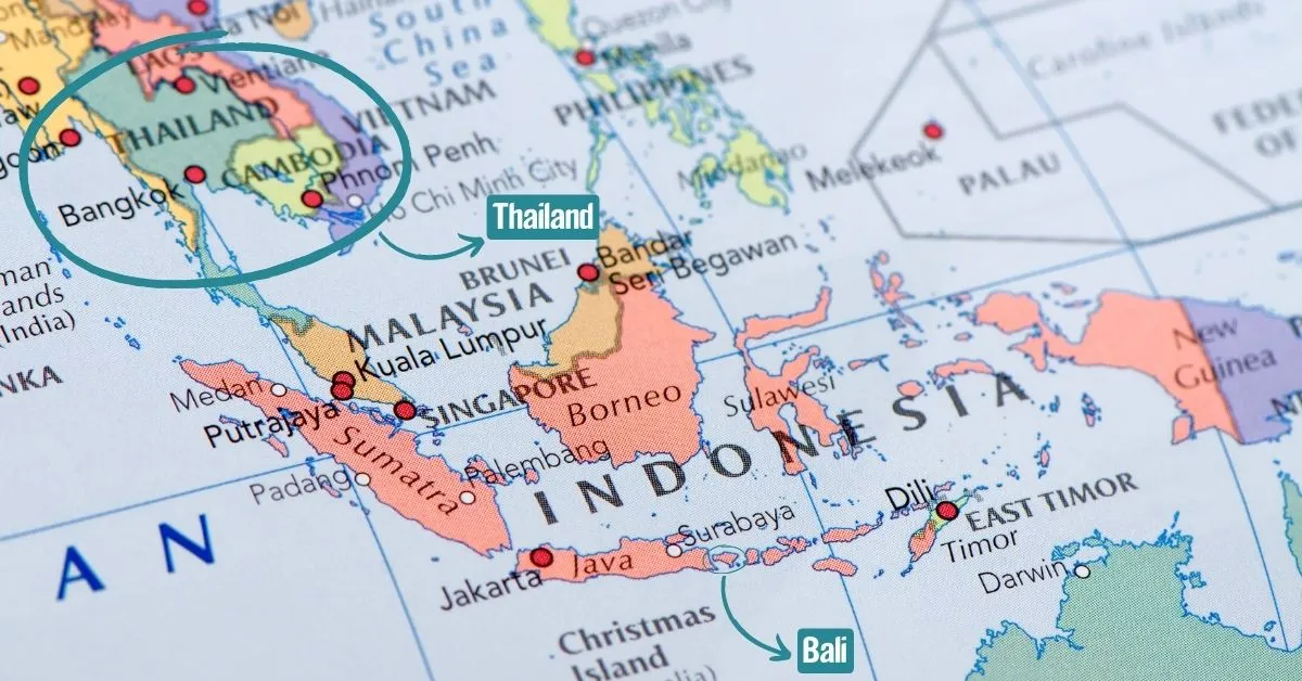 Bali y Tailandia en el mapa