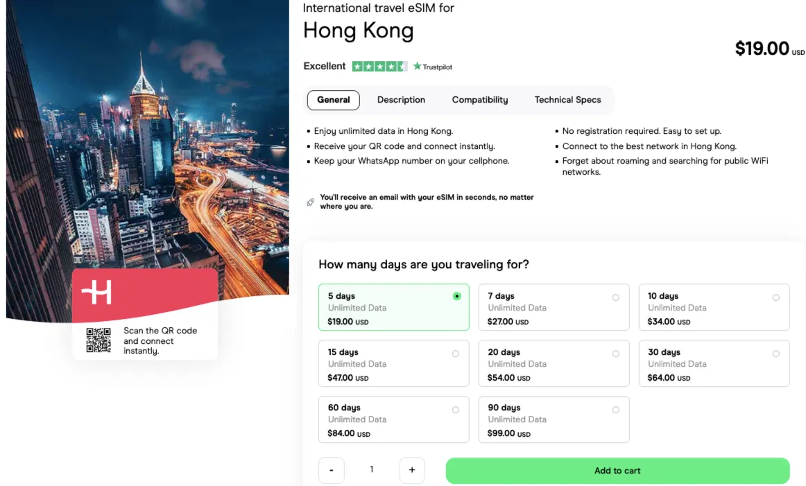 Holafly Hong Kong SIM plans