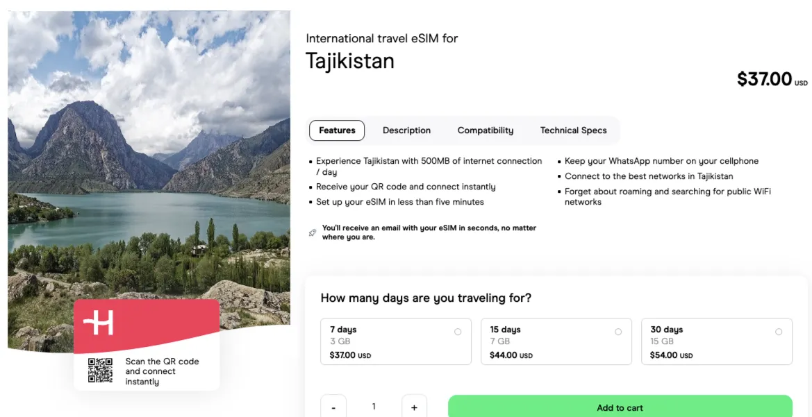 Holafly Tajikistan eSIM plan