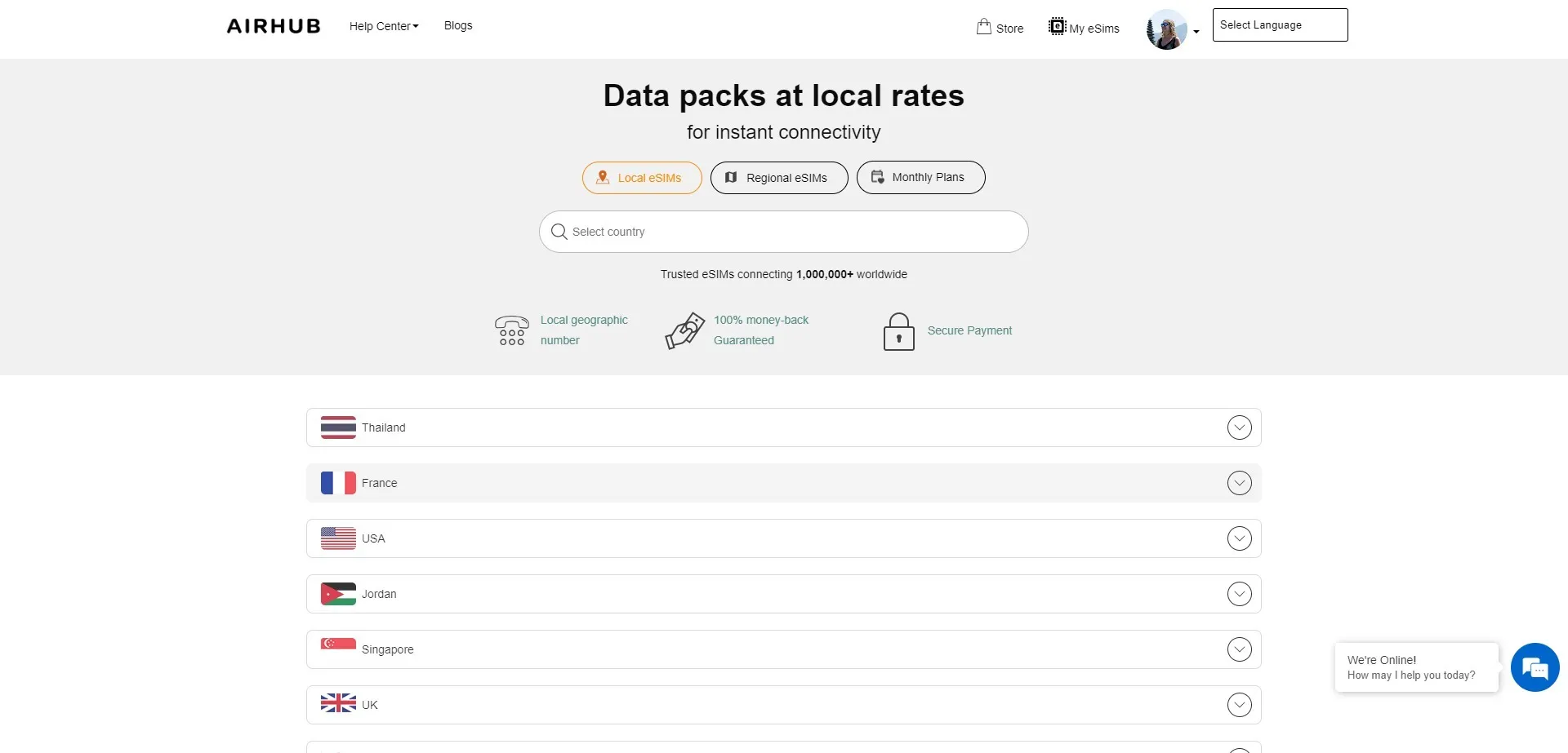 Airhub local esim plans